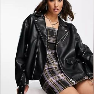 Topshop Faux Leather Oversized Biker Jacket